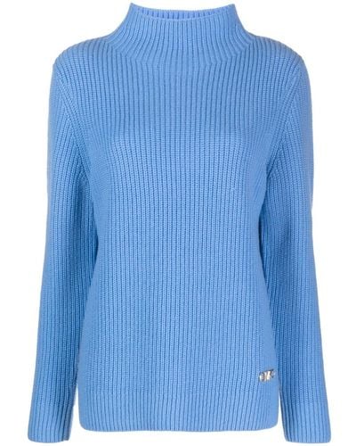 MICHAEL Michael Kors Logo-plaque Ribbed-knit Sweater - Blue