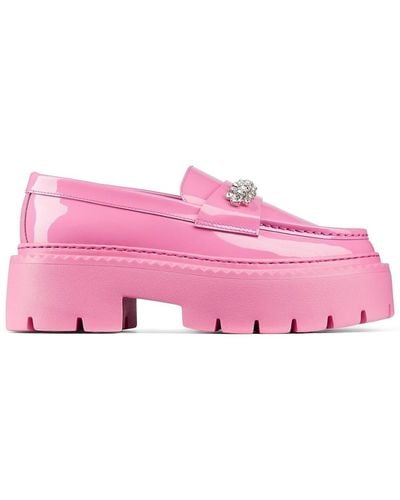 Jimmy Choo Bryer Crystal Leather Loafers - Pink
