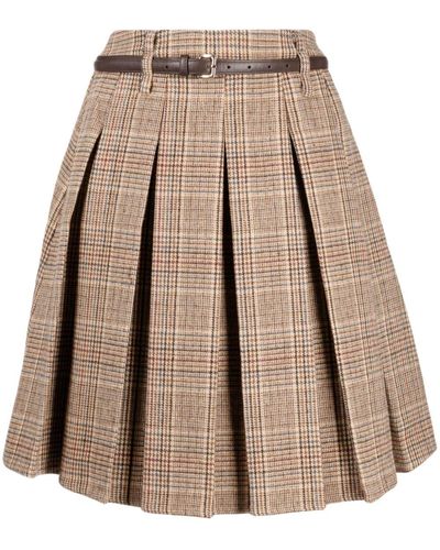 B+ AB Prince Of Wales-check Belted Pleated Skirt - Natural