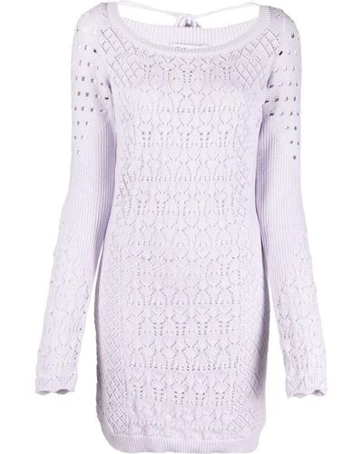 The Attico Open-knit Long-sleeved Minidress - Purple