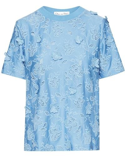 Oscar de la Renta T-shirt Gardenia en guipure - Bleu