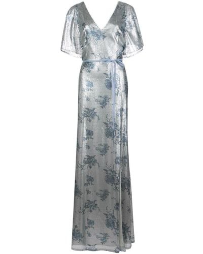 Marchesa Bridesmaid Floral-printed Sequin Gown - Gray