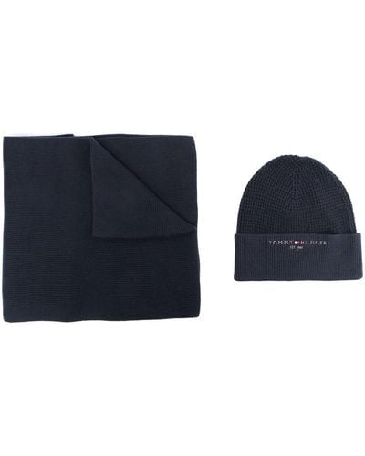 Tommy Hilfiger Scarf And Beanie Hat Set - Blue