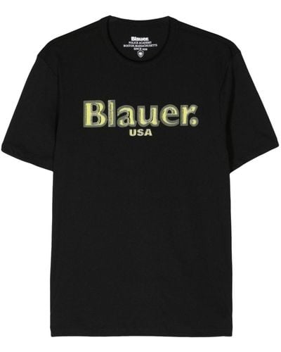 Blauer T-Shirt mit Logo-Print - Schwarz
