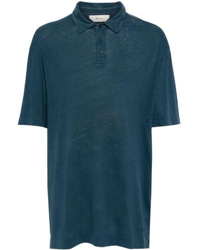 Zegna Short-sleeve linen polo shirt - Azul