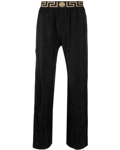 Versace Pantalon de pyjama en soie à imprimé Barocco - Noir