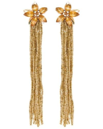 Oscar de la Renta Crystal Flower Tassel Earrings - Metallic
