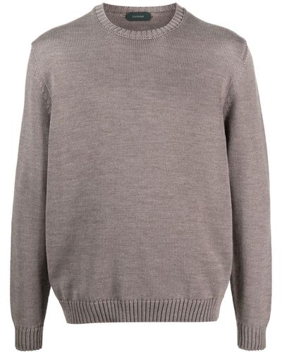 Zanone Pull en maille à col rond - Gris