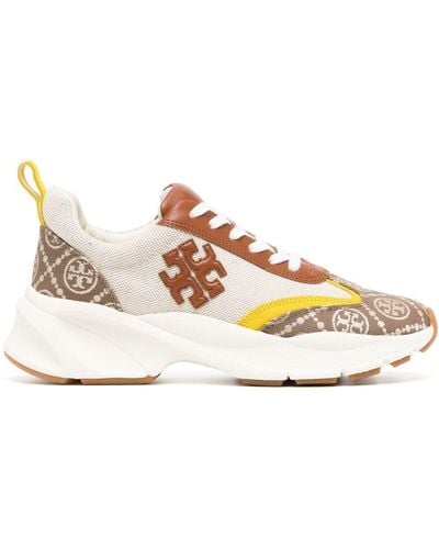 Tory Burch Monogram-pattern Lace-up Sneakers - Brown