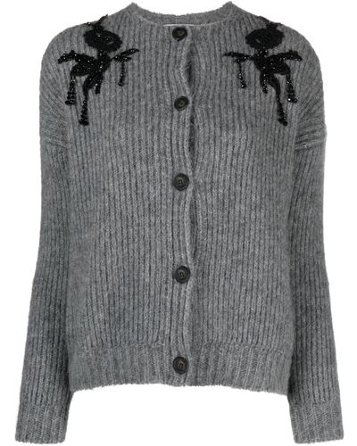 Erdem Embroidered Round-neck Cardigan - Gray