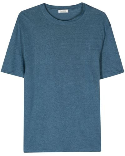 Sandro Crew-neck Linen T-shirt - Blue