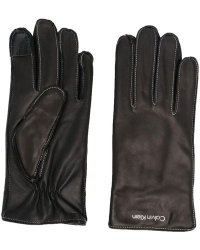 Calvin Klein Stitched Leather Gloves - Black