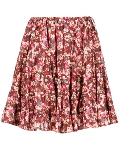 Merlette Floral-print Tiered Cotton Skirt
