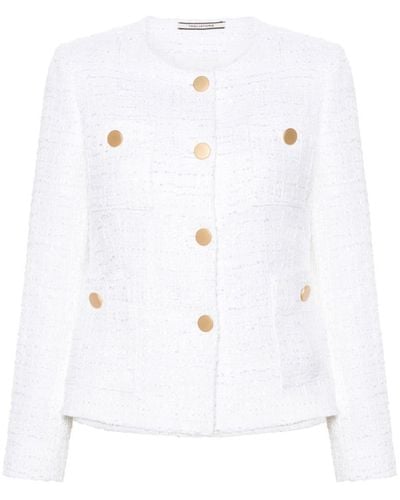 Tagliatore Round-Neck Tweed Jacket - White