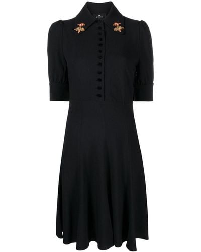 Etro Floral-embroidered Crepe Dress - Black