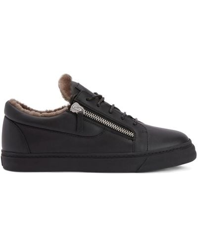 Giuseppe Zanotti Shearling-trimmed Leather Trainers - Black