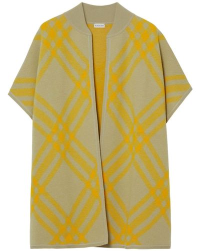 Burberry Check-print Wool Cape - Yellow