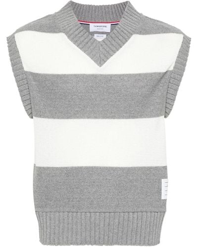 Thom Browne Striped Open-knit Vest - Grey
