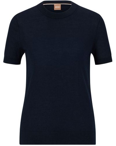 BOSS Short-sleeve Wool Top - Blue