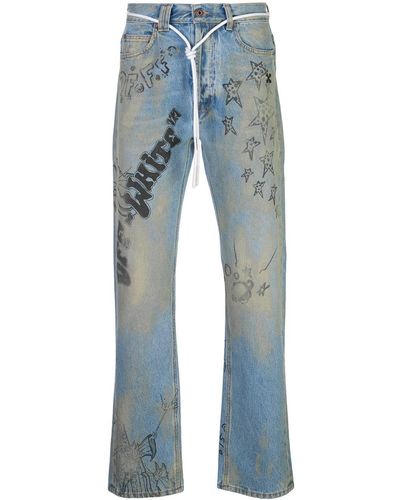 Off-White c/o Virgil Abloh Diagonal Wizard Relaxed Fit Jeans - Blue