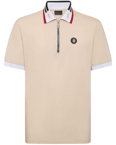 Billionaire Crest-plaque Cotton Polo Shirt - Natural