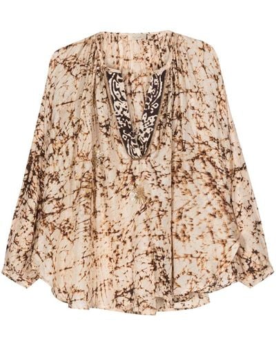 Mes Demoiselles Abstract-print Silk Blouse - Natural