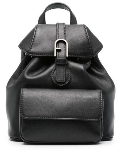 Furla Logo-buckle Leather Backpack - Black