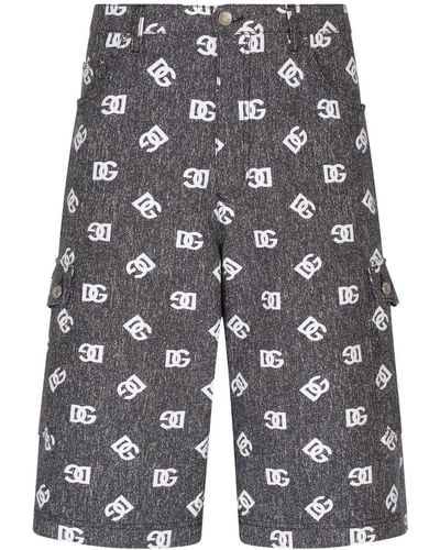 Dolce & Gabbana Logo-print Denim Cargo Shorts - Gray
