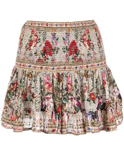 Camilla Smocked Floral-print Skirt - Red