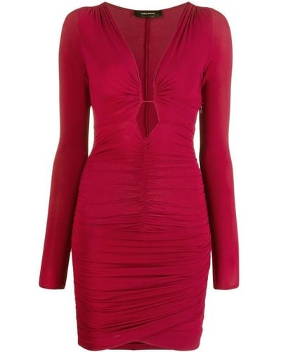 Isabel Marant Plunge Ruched Long-sleeve Dress - Red