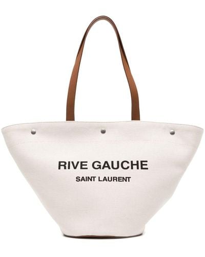 Saint Laurent Tote Rive Gauche Medium de lona y piel - Blanco