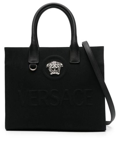 Versace Small La Medusa Canvas Tote Bag - Black