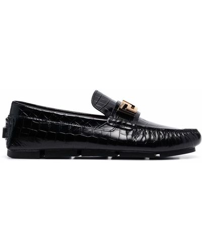 Versace Loafers Met Krokodillenleer-effect - Zwart