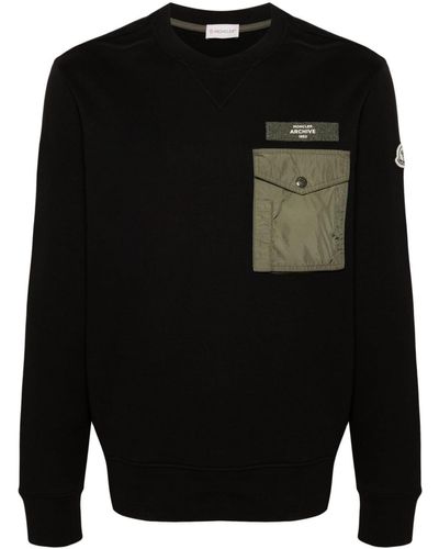 Moncler Sweat en coton mélangé à patch logo - Noir