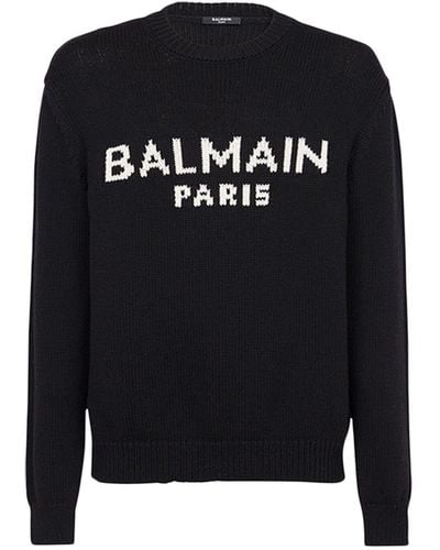 Balmain インターシャロゴ セーター - ブラック