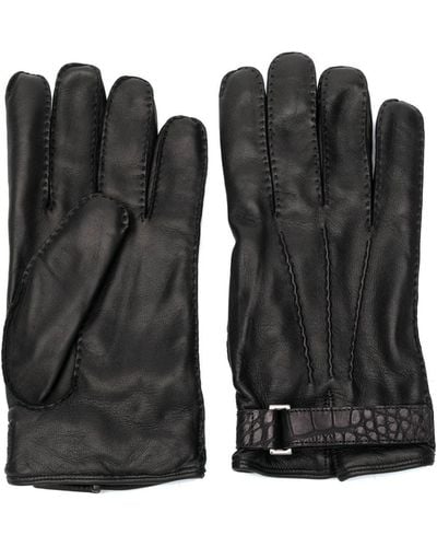 ZEGNA Crocodile Effect Strap Gloves - Black