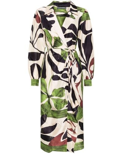 Alberta Ferretti Midi-jurk Met Botanische Print - Groen