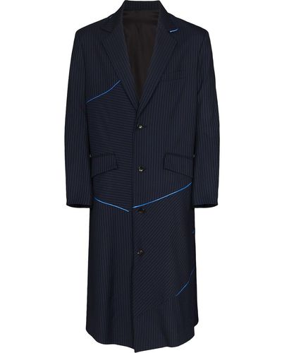 Sulvam Manteau boutonné en laine à fines rayures - Bleu