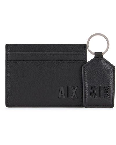 Armani Exchange Porte-cartes à logo embossé - Noir