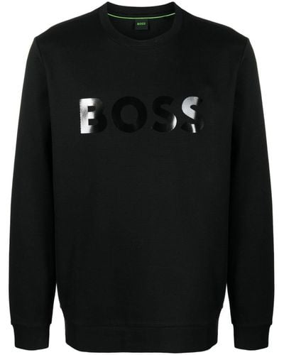 BOSS Logo-print Ribbed Cotton Sweatshirt - Black