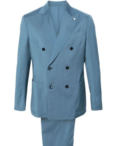 Luigi Bianchi Double-breasted Virgin Wool Suit - ブルー