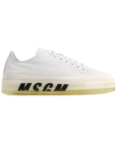 MSGM SNEAKER FLOATING IN PELLE CON SUOLA FLUO - Bianco