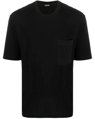Zegna T-Shirt mit Brusttasche - Schwarz