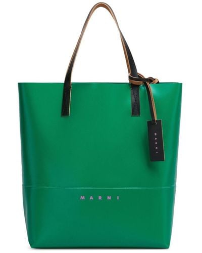 Marni Tribeca Logo-print Faux-leather Tote Bag - Green