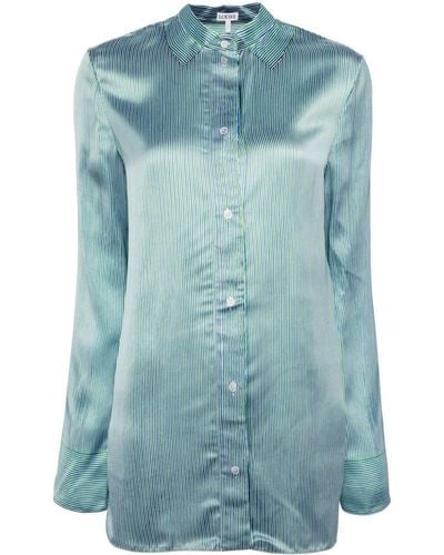 Loewe Striped Satin Shirt - Blue