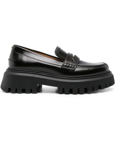 Maje Clover-plaque Leather Loafers - Black