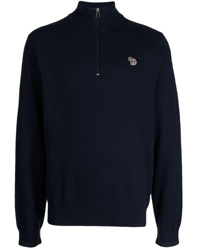 PS by Paul Smith Zebra Logo Half-zip Sweater - Blue