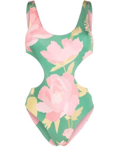 FARM Rio Cut-out Floral-print Swimsuit - Green