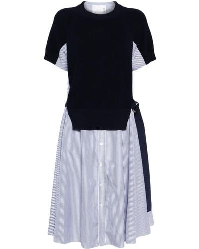 Sacai Paneled Cotton Midi Dress - Blue