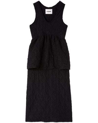Jil Sander Midi-jurk Met Peplum Taille En U-hals - Zwart